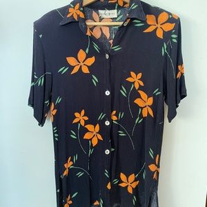 Vintage Floral Padded Shoulder Blouse